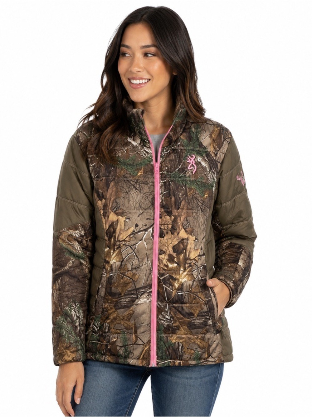 Browning Camouflage Puffer Jacket Women's Large Full Zip Packable